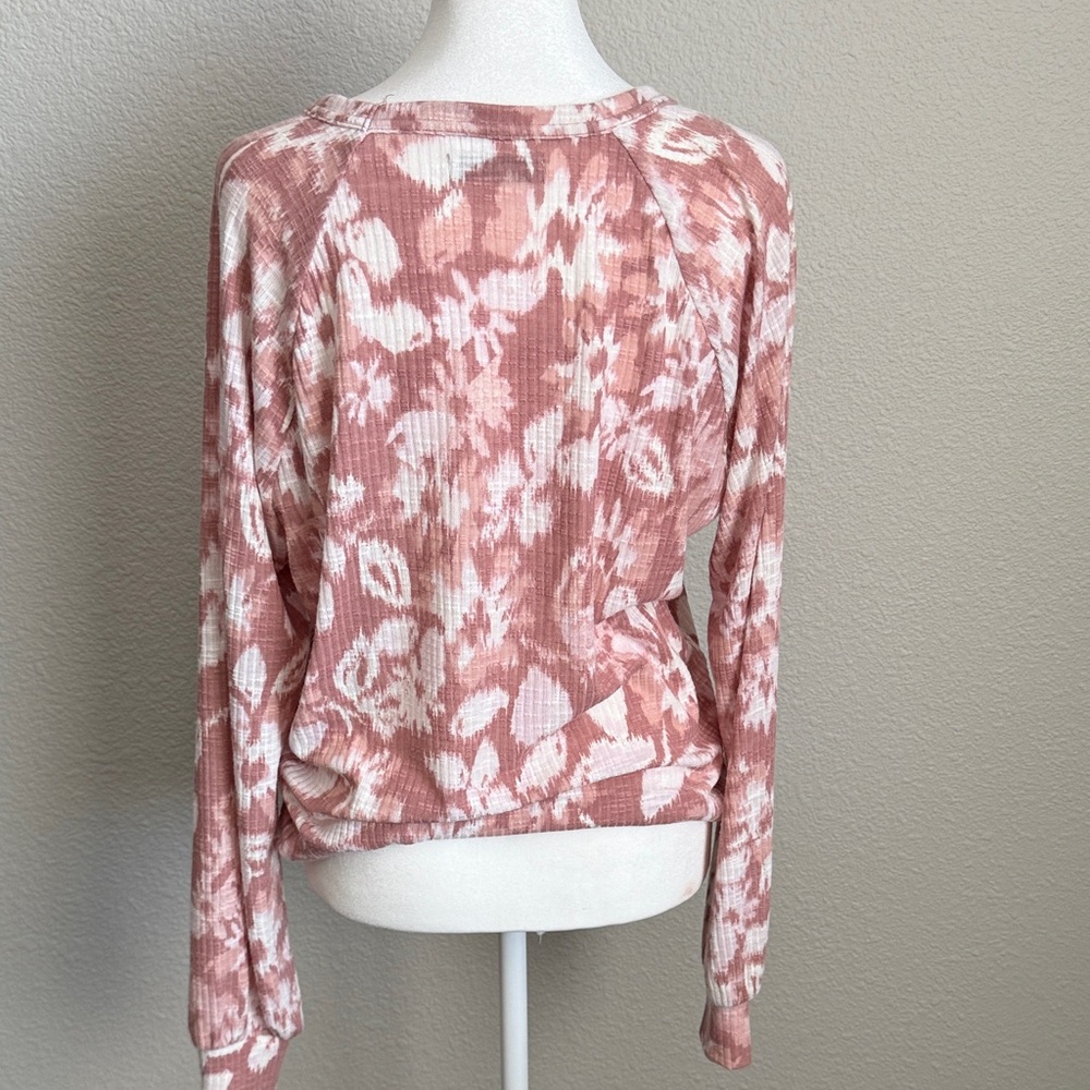 Sonoma Floral V-Neck Long Sleeve Tie Front Top - Pink and White - Picture 4 of 8